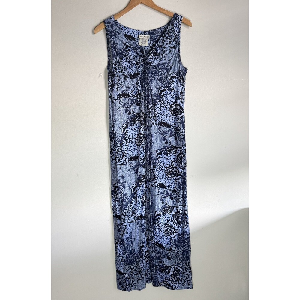 Vintage White Stag Blue Floral Tropical Sleeveless Maxi Dress Sz Medium 90s Boho